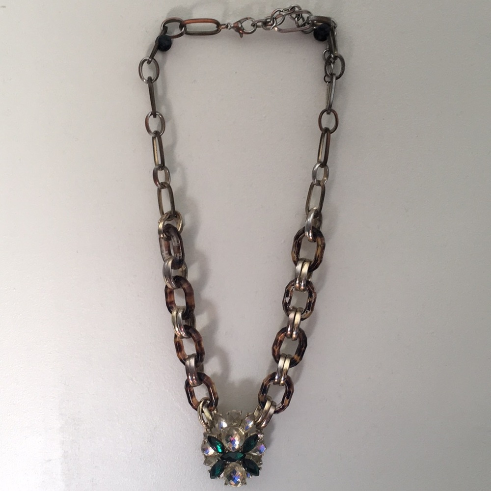 Statement Tortoise Links/Jeweled Pendant Necklace